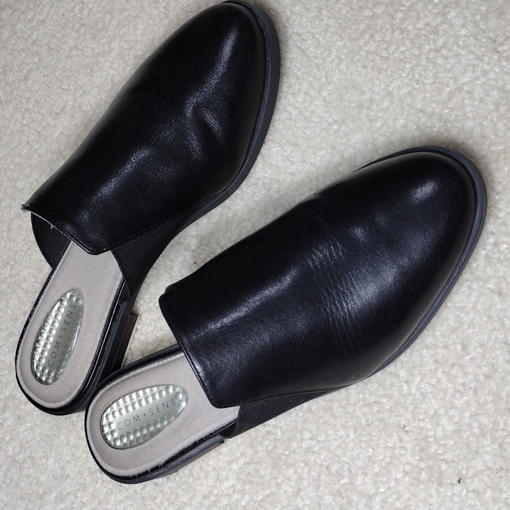 Com + Sens women's black leather mules. Mint condition. Size 7